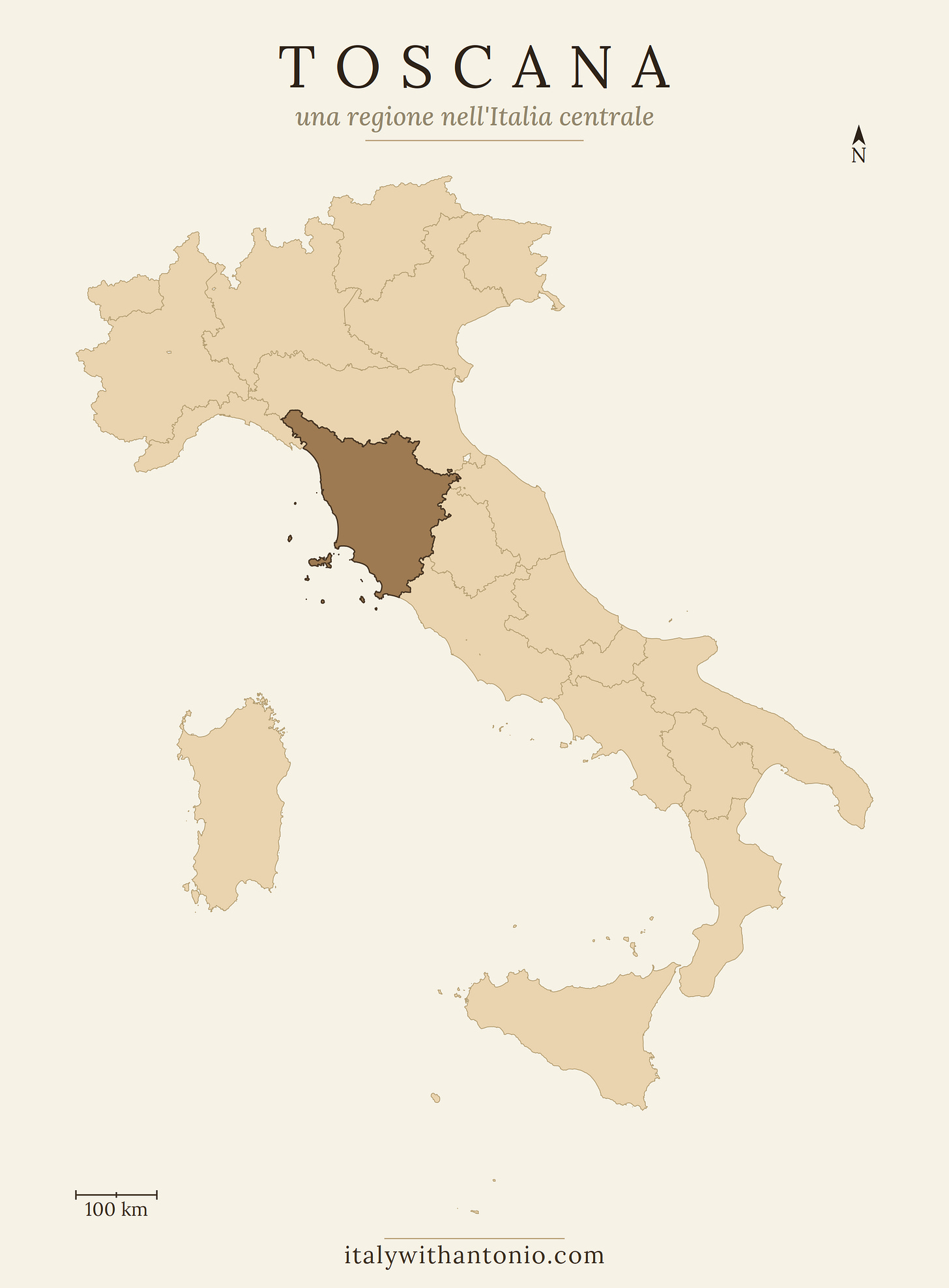 Tuscany on the map of Italy Tuscany on the map of Italy