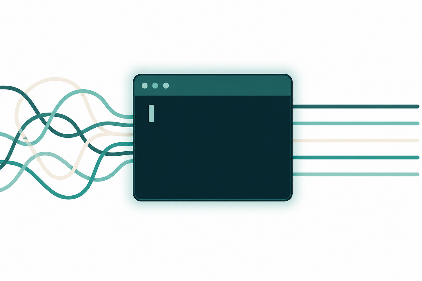 LLM prompt inputs on the left flow through a terminal window and emerge as clean structured outputs on the right — illustrating how prompting techniques fix output failures.