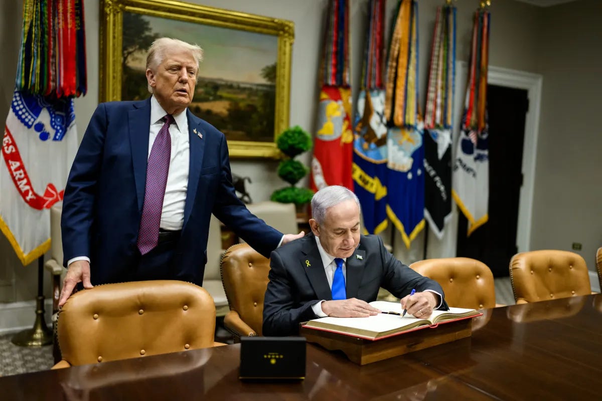 This is not just an alliance photo. It is the visual summary of the whole system: Trump in position, Netanyahu in command, and the deeper network still buried in the Epstein Files.