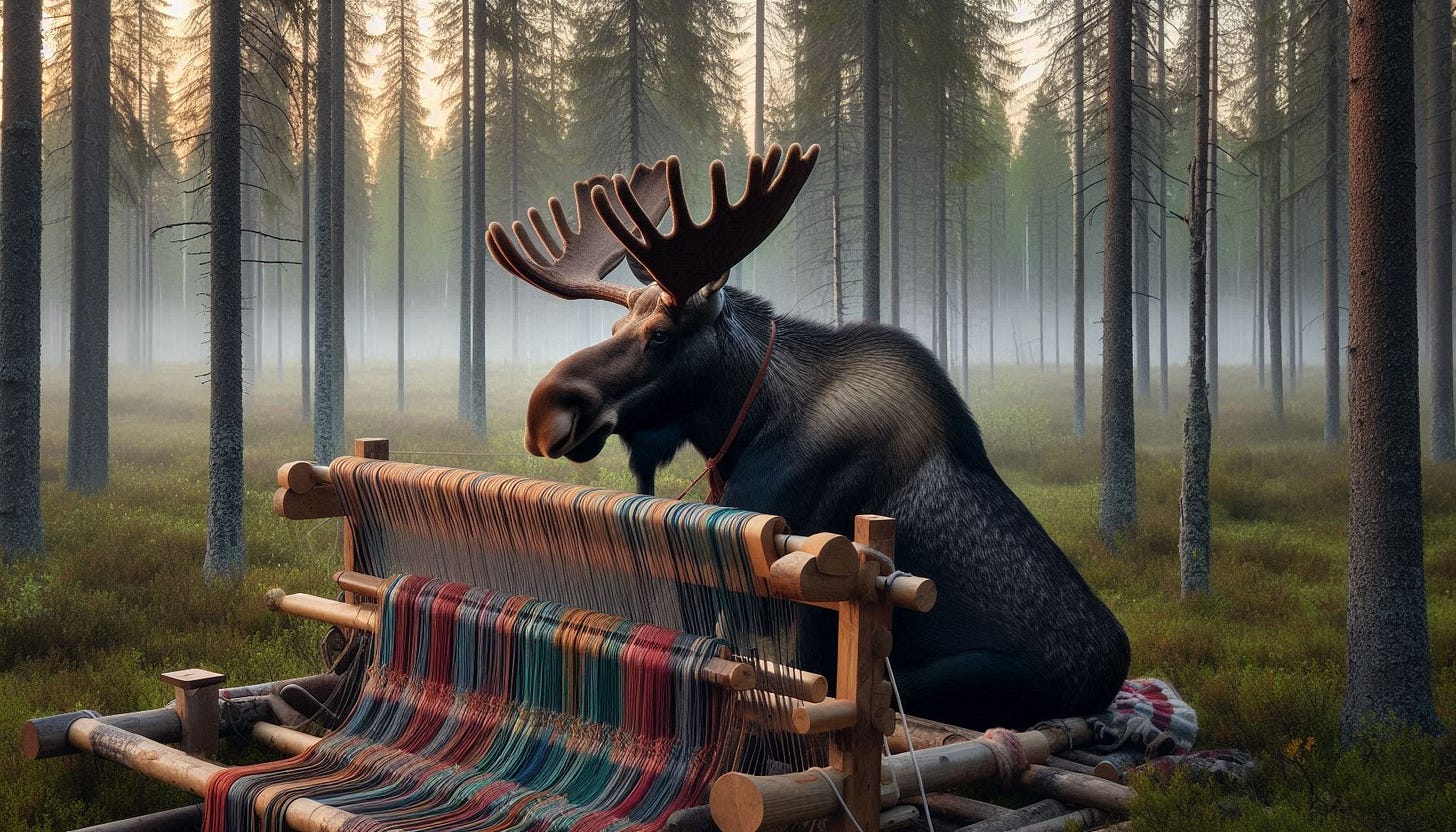 A moose sitting on a loom
AI-generated content may be incorrect.