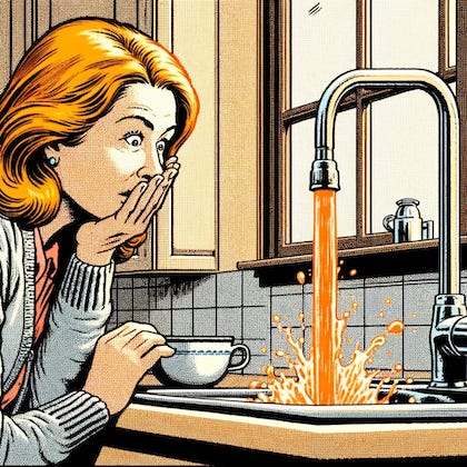 DALL·E 2024-02-23 20.49.22 - Create an image in the style of a 1990s comic newspaper print. The scene depicts a middle-aged woman looking slightly surprised, but not overly so, at copy.png