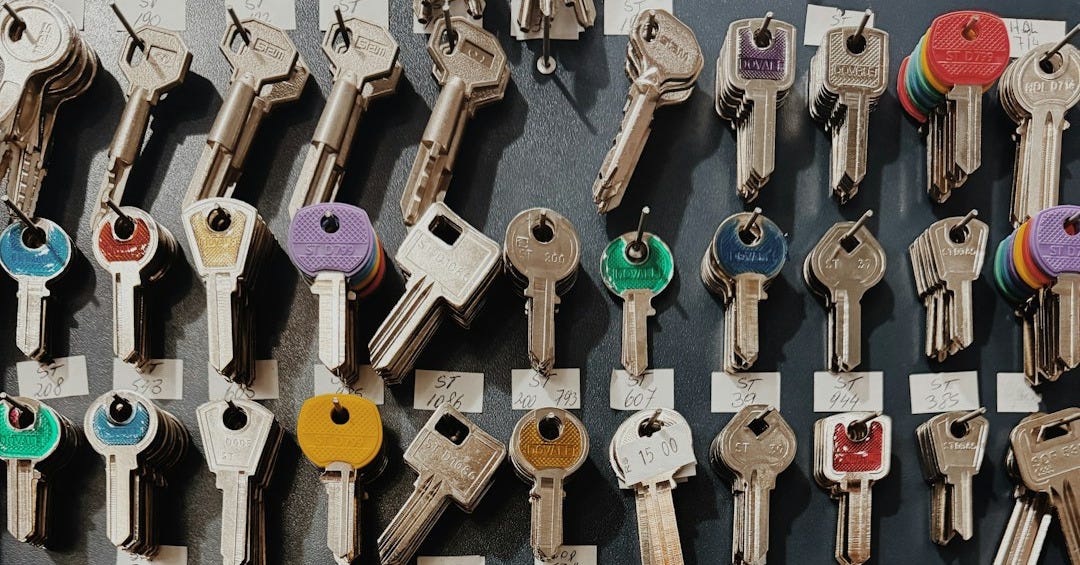 A wall displaying many different types of keys. A wall displaying many different types of keys.