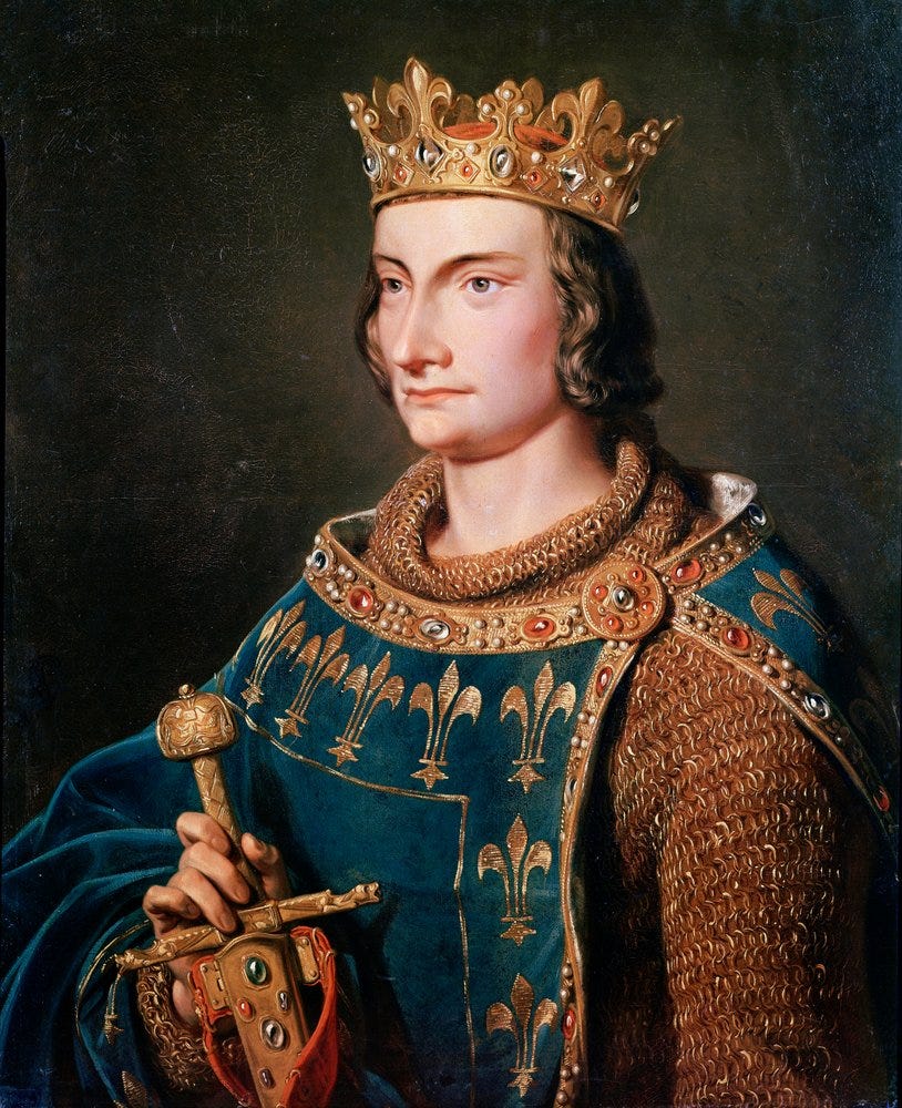 Porträt Philipps IV. des Schönen (1268 - 1314), König von Frankreich.  Anonymes Gemälde aus dem 19. Jahrhundert. Schlösser von Versailles und  Trianon.