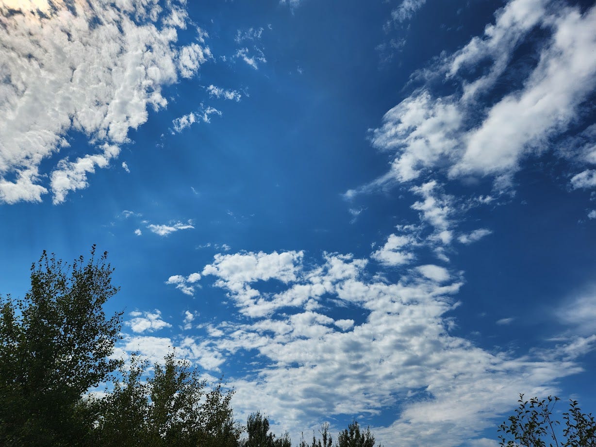 A picture of a blue sky with dynamic clouds.