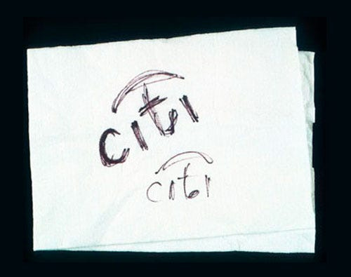 The $1.5m napkin: Paula Scher's 5 minute logo | by Ned Dwyer | Medium