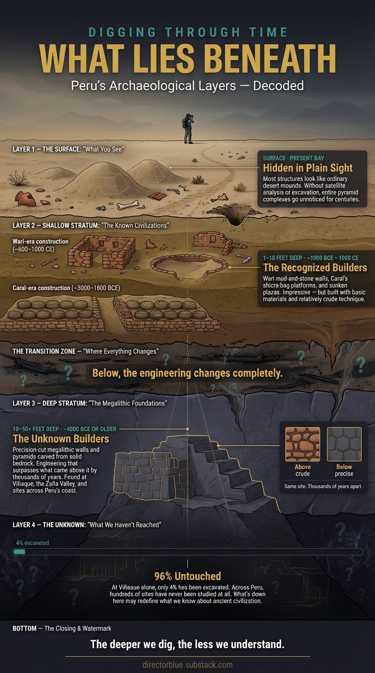 Prompt 3  What Lies Beneath Perus Archaeological LayersFormat Vertical 916 (10801920px) TikTokReels-optimized single-image infographicOverall Style Same series aesthetic  dark cinematic archaeological tone Color palette deep charcoal (1a1a2e_image_1