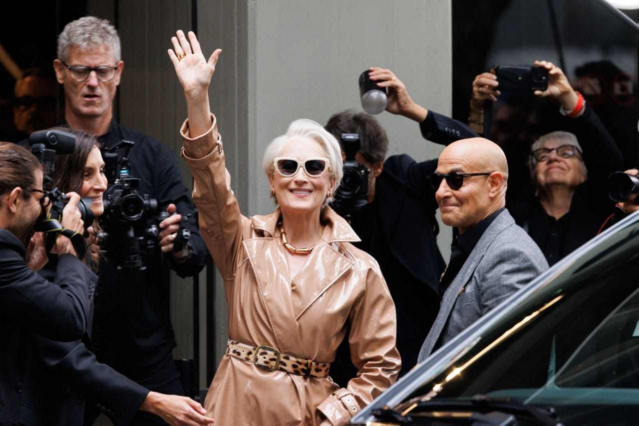 Meryl Streep and Stanley Tucci in Milan on Sept. 27, 2025. 
