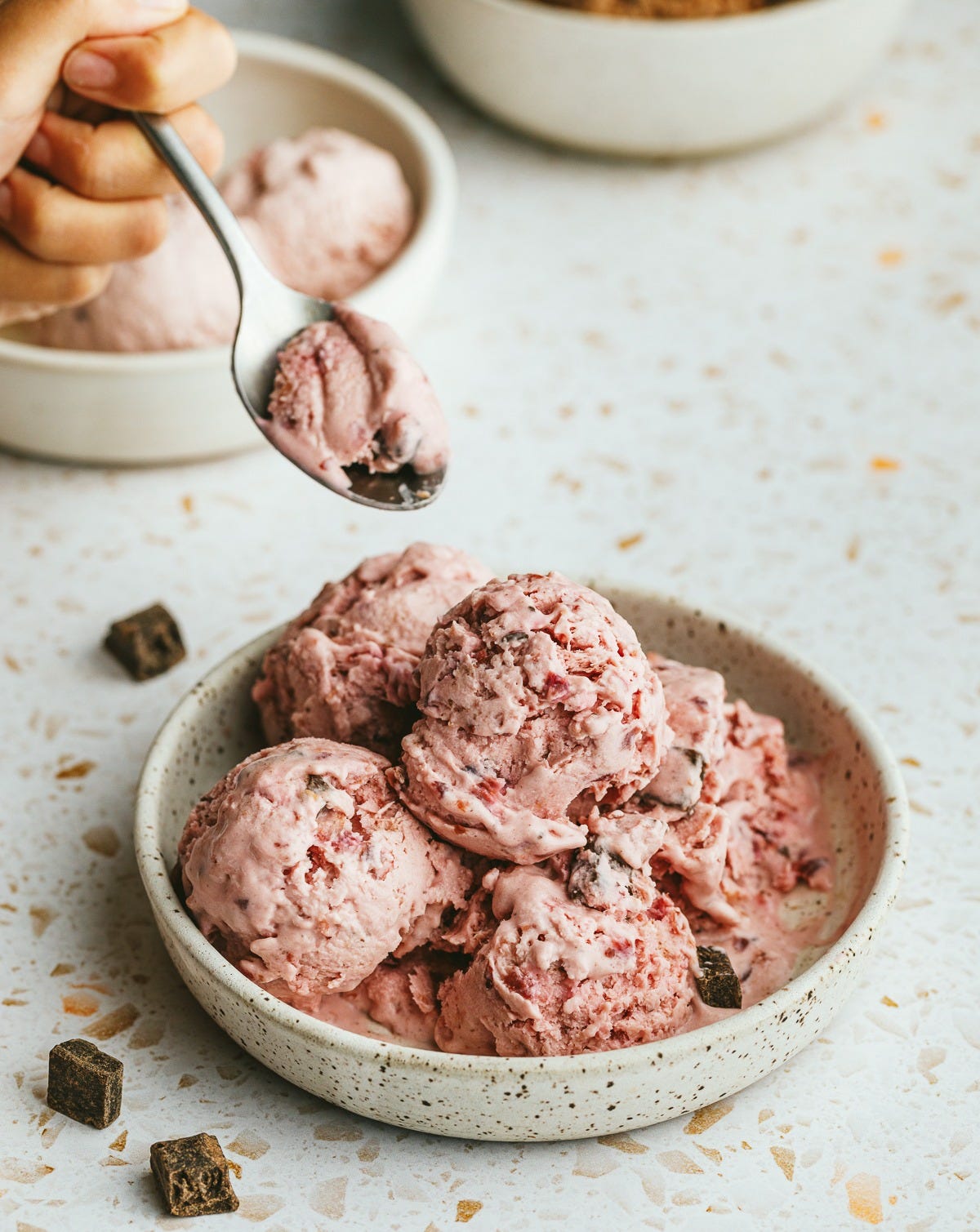Cottage cheese ice cream in a bowl. 