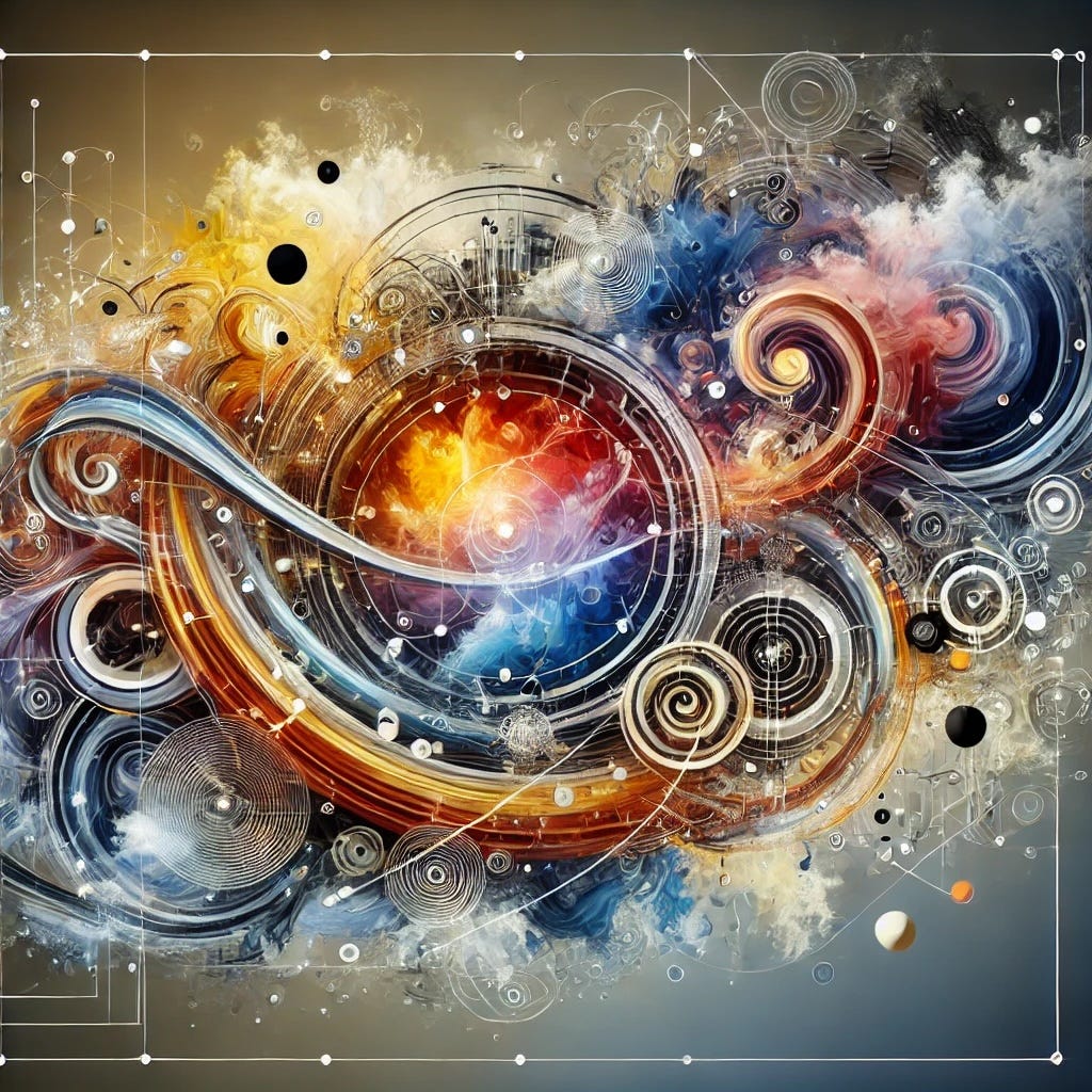 Abstract digital artwork depicting a swirling array of colorful elements, combining bright blues, reds, yellows, and whites. The image features intricate circular patterns and spirals, interwoven with fluid, cloud-like textures. The composition suggests a dynamic, chaotic movement, resembling a blend of cosmic energy and technological motifs. Geometric lines and nodes form a grid-like framework around the central swirling elements, adding a sense of structure to the vibrant and ethereal visual. Abstract digital artwork depicting a swirling array of colorful elements, combining bright blues, reds, yellows, and whites. The image features intricate circular patterns and spirals, interwoven with fluid, cloud-like textures. The composition suggests a dynamic, chaotic movement, resembling a blend of cosmic energy and technological motifs. Geometric lines and nodes form a grid-like framework around the central swirling elements, adding a sense of structure to the vibrant and ethereal visual.