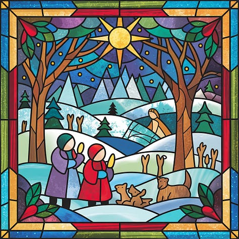 Stained glass winter scenes by FLUX, GPT-4o, Ideogram, Imagen, Reve, Seedream