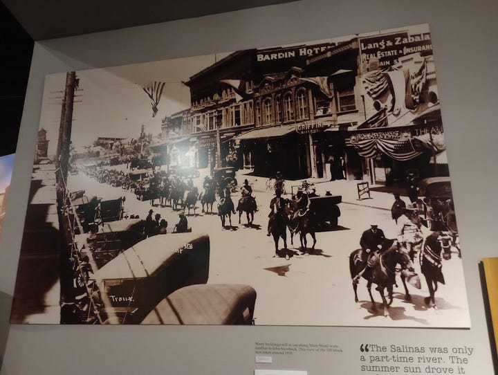 Long street of 19th century and early 20th century two-story buildings