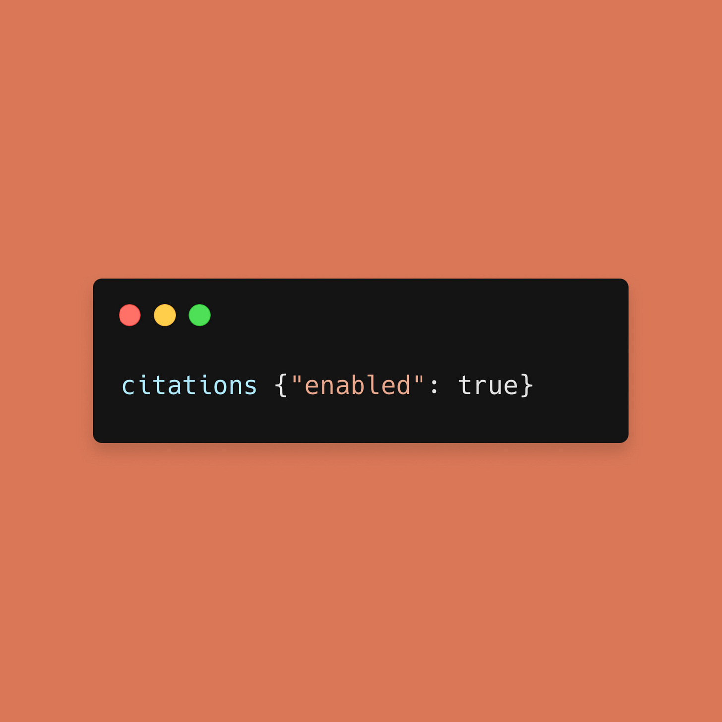 Code snippet: `citations {"enabled": true}`