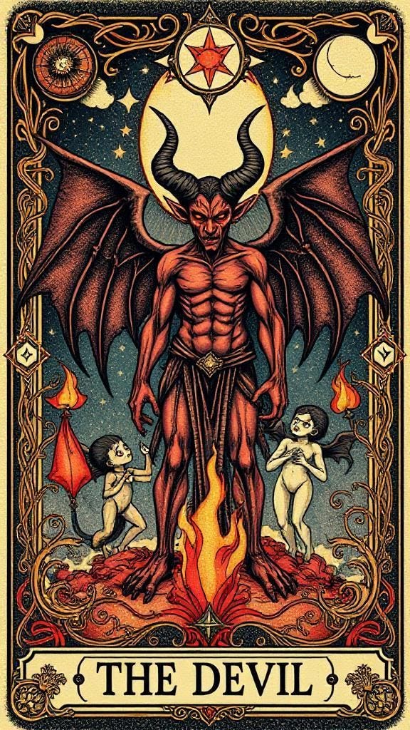 Contém: The Devil Tarot Card Illustration in Renaissance Style | Mystical Art