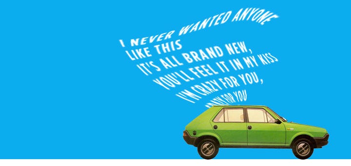 illustration of Madonna lyrics emerging from a 1979 Fiat