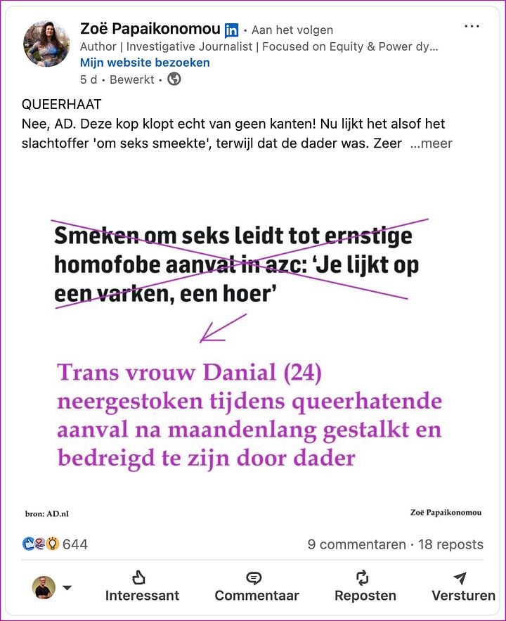 Screenshots van de LinkedIn-feed van Zoë Papaikonomou