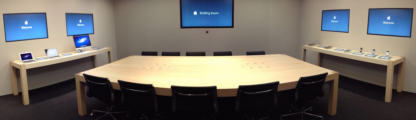 A panorama shot inside the Briefing Room at Apple Pasadena. A panorama shot inside the Briefing Room at Apple Pasadena.