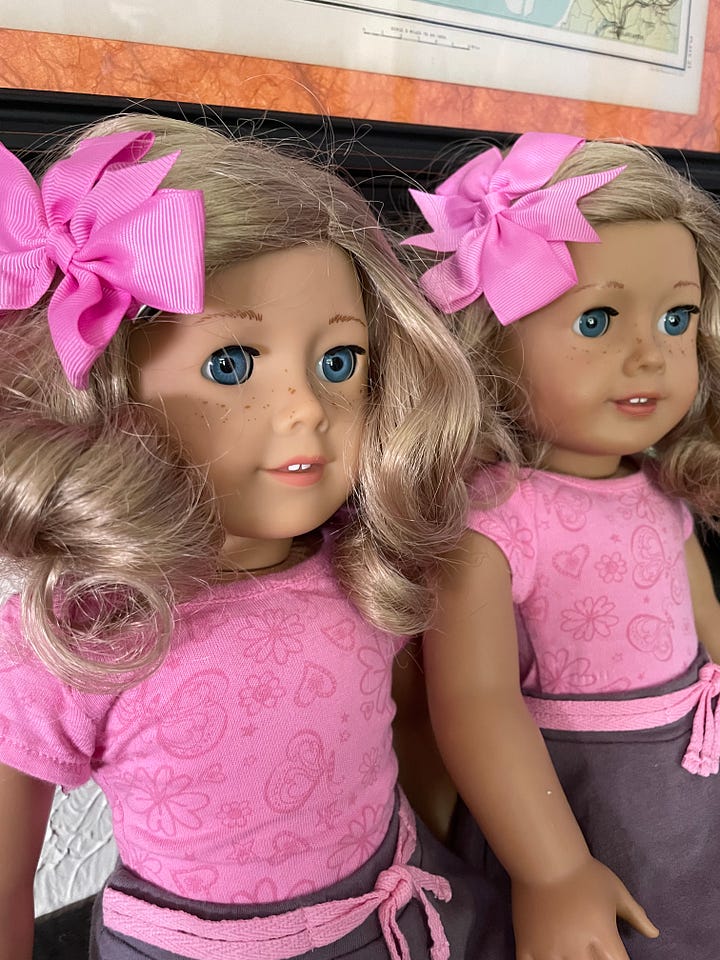 Pictures of two dolls in disrepair and then mended.
