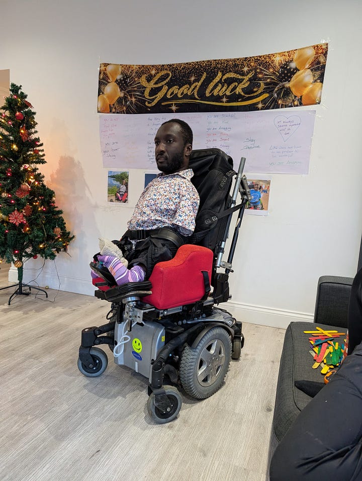 Isaac leaving his temporary accommodation and respite place