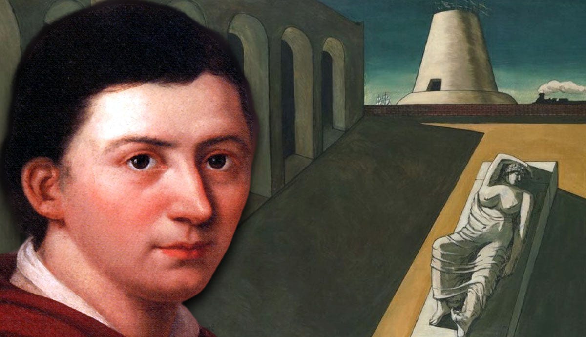 Ariadne by Giorgio de Chirico 1913 and Friedrich von Schlegel by Franz Gareis 1801 