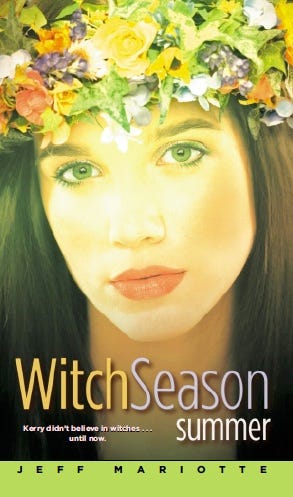 Four images of a young woman's face, lit to reflect the four seasons of the year