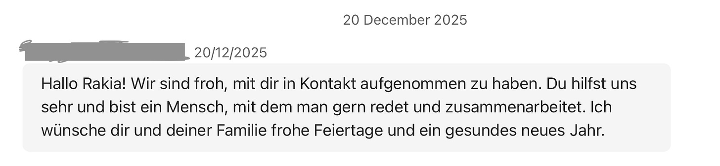 Feedback from my client wishing me a happy new year