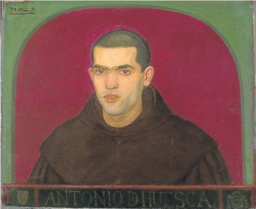 Quadre del pintor Miquel Viladrich, exposat a Hispanic Society of Amèrica (de Nova York), titulat El Monje Novicio (Antonio de Huesca), basat en la imatge d’Antoni Puch Ferrer. Quadre del pintor Miquel Viladrich, exposat a Hispanic Society of Amèrica (de Nova York), titulat El Monje Novicio (Antonio de Huesca), basat en la imatge d’Antoni Puch Ferrer.
