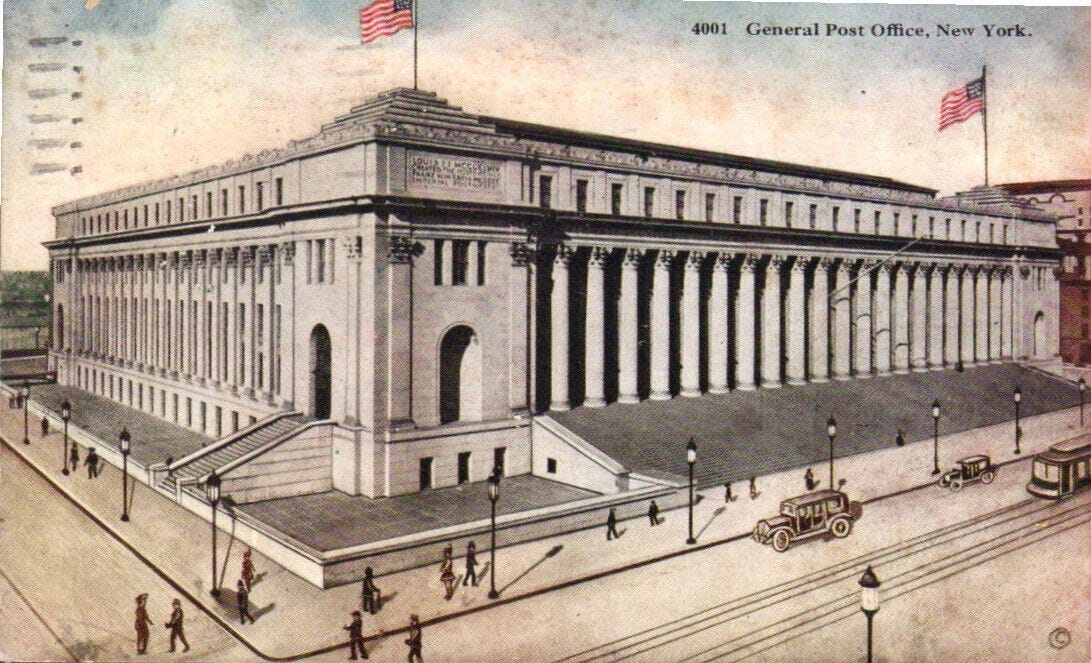NYC, New York, General Post Office, American Flag, Old Cars, Early Postcard 2021 | eBay