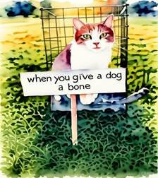 A cat sitting in a cage holding a sign

AI-generated content may be incorrect.
