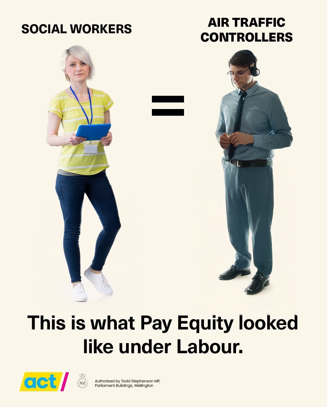May be a graphic of 2 people and text that says "SOCIAL SOCIALWORKERS WORKERS AIR TRAFFIC CONTROLLERS = This is what Equity looked like under Labour. act/ Authorised Todd Slaph ตารอ aphensonMP, sonl MP. Buksings, Parlament.BLlaing,Viclingtan Wclington"