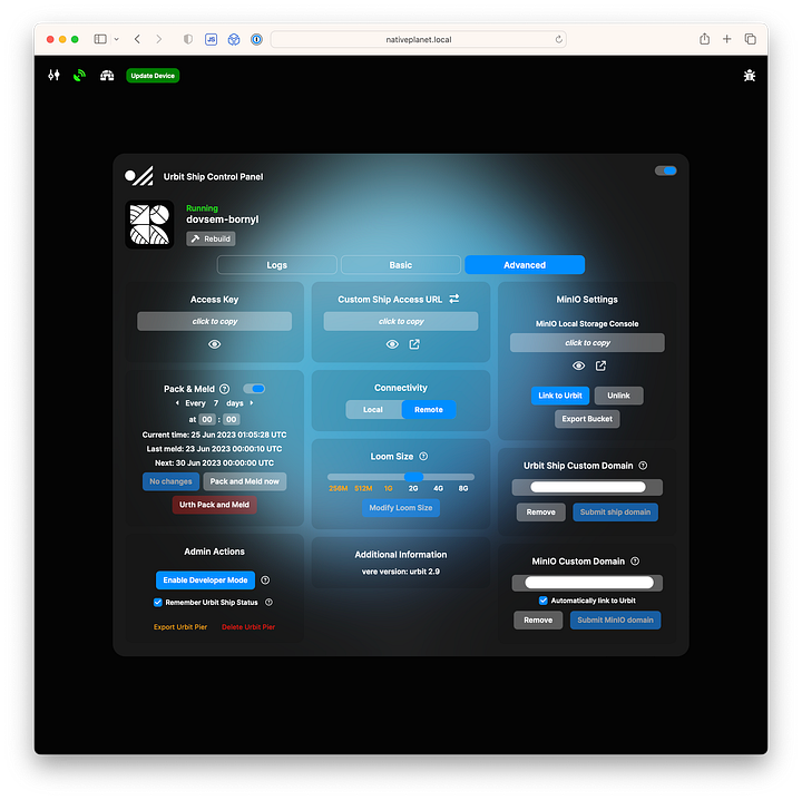 Screenshots of initial Native Planet setup pages