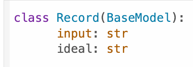 Python class for a Record object. Properties are Item and Ideal