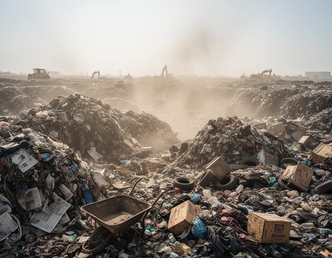 trash media in massive heap at the landfill 