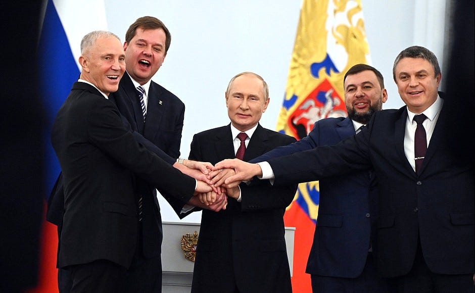 President of Russia | Signing of treaties on accession of Donetsk and Lugansk people's republics and Zaporozhye and Kherson regions to Russia | Photo: Grigoriy Sisoev, RIA Novosti President of Russia | Signing of treaties on accession of Donetsk and Lugansk people's republics and Zaporozhye and Kherson regions to Russia | Photo: Grigoriy Sisoev, RIA Novosti