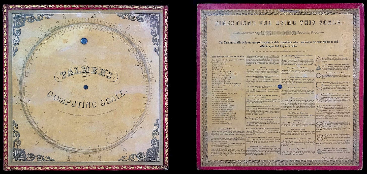 Palmer’s Computing Scale. Front (left) and back (right).