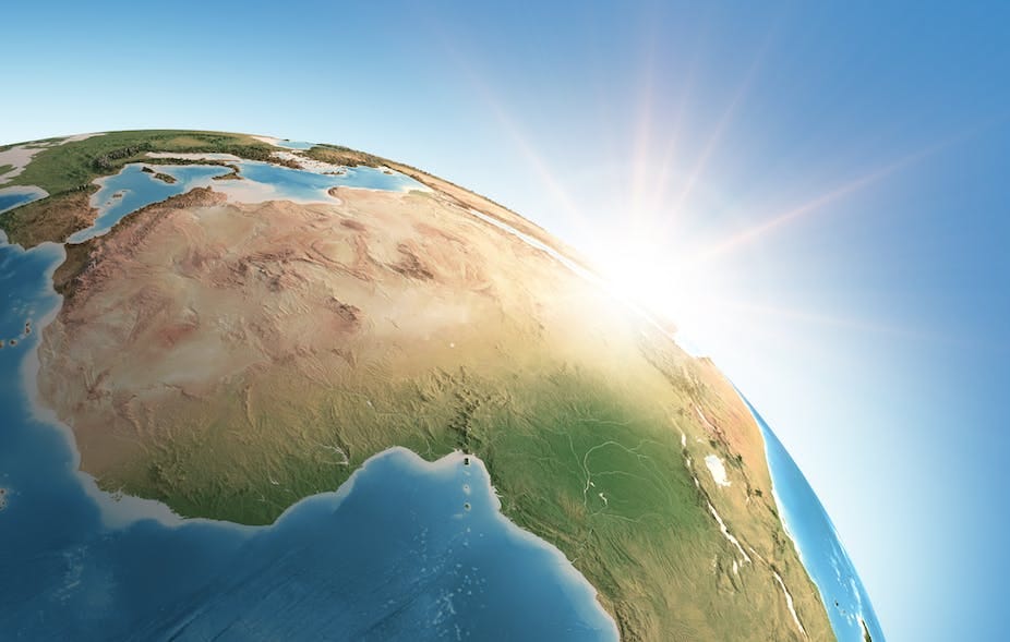 View of Earth from above, looking down on the western part of the African continent