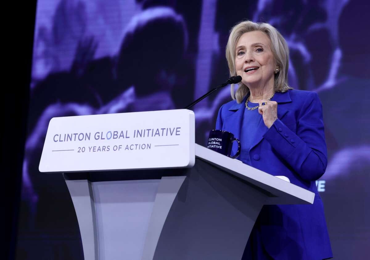 Hillary Clinton speaks onstage during the Clinton Global Initiative 2025 Annual Meeting at New York Hilton Midtown on September 24, 2025 in New York City. Hillary Clinton speaks onstage during the Clinton Global Initiative 2025 Annual Meeting at New York Hilton Midtown on September 24, 2025 in New York City.