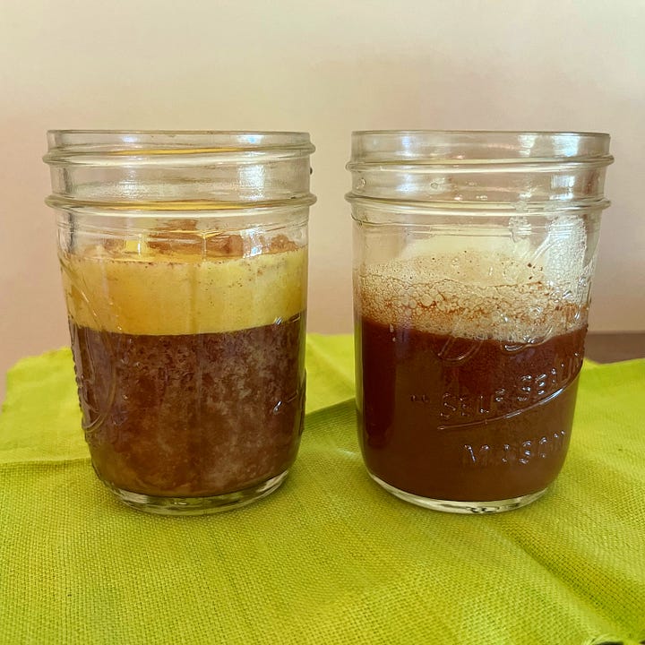 Bowls and jars of egg foam