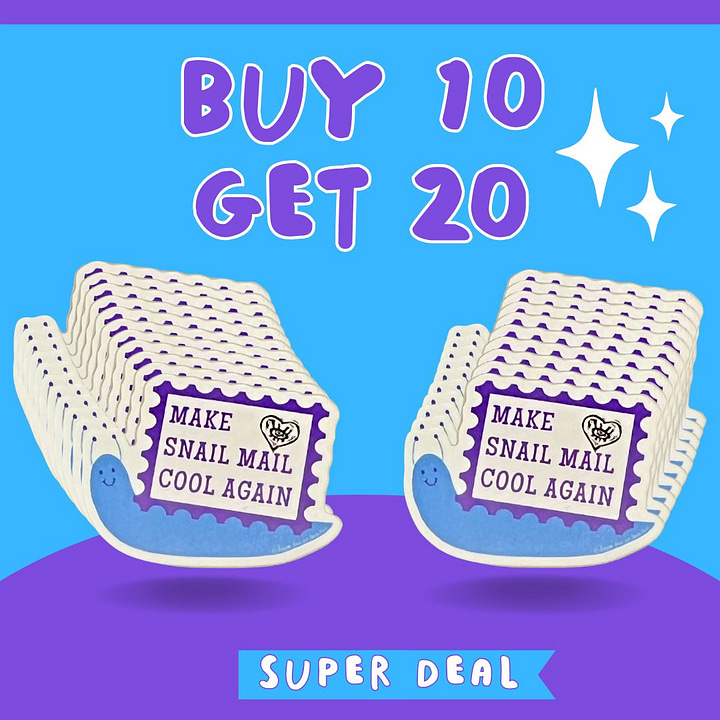 Visuels en français et anglais pour ces deux promotions, avec des photos des autocollants. Charte graphique de ma marque.