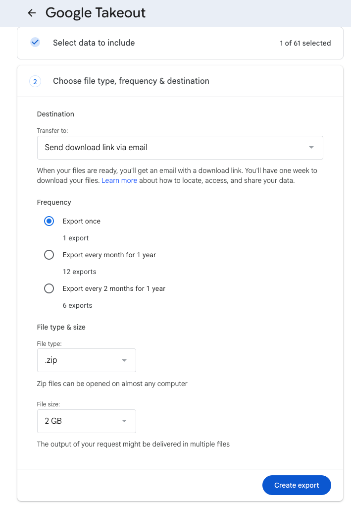 Selecting Saved places in Google Takeout