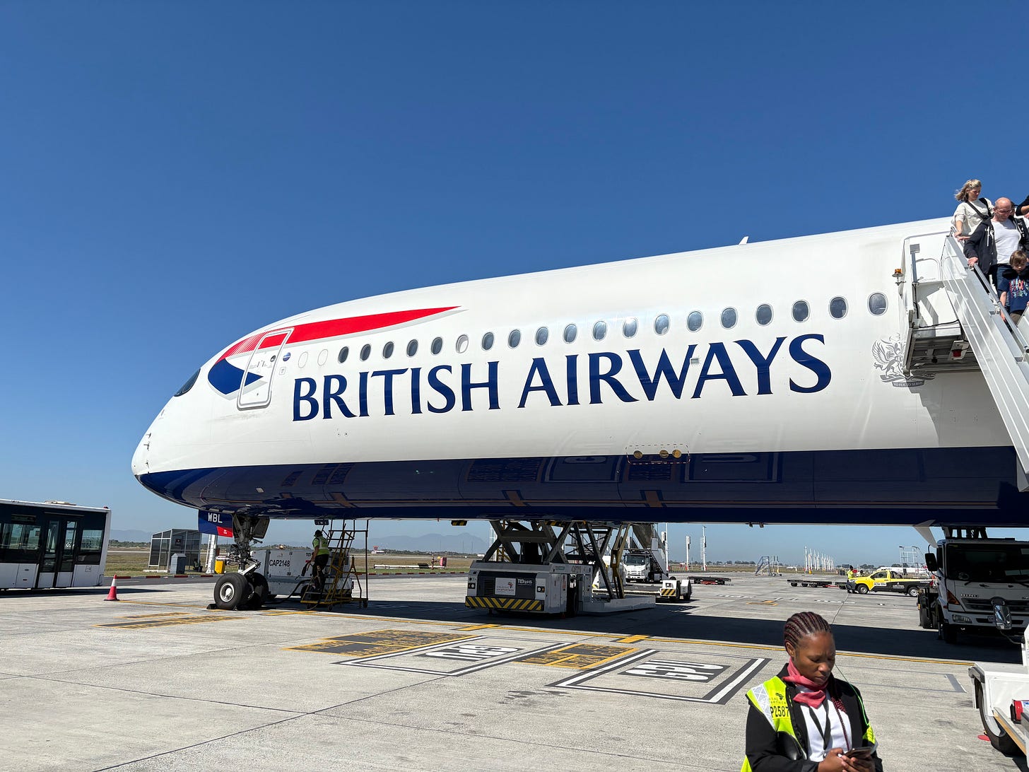 British Airways A350 just landed at Cape Town.