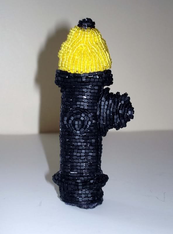 Beaded Boston fire hydrant pop art beadwork bead embroidery artist beading blog Beaded Boston fire hydrant pop art beadwork bead embroidery artist beading blog