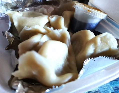 Photos of a variety of dumplings, steamed and potsticker style, with some cross sections to show the stuffing