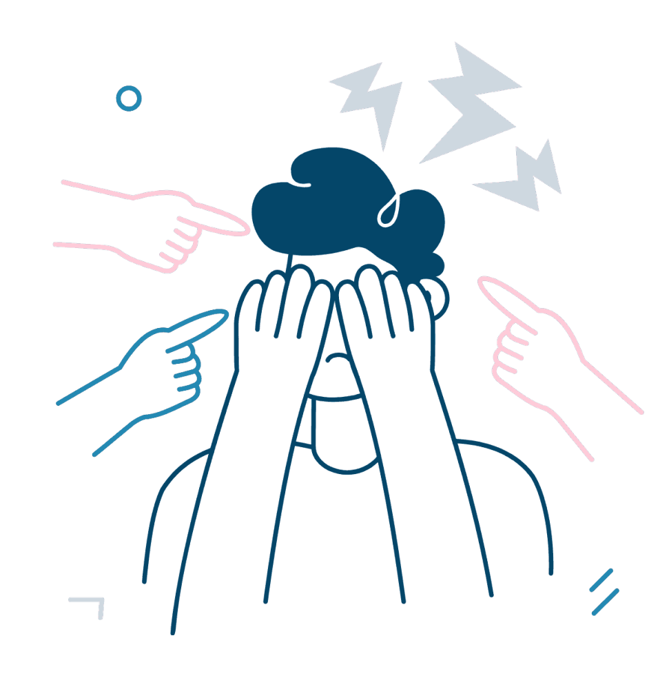 A person feeling shame through hands pointing at them 