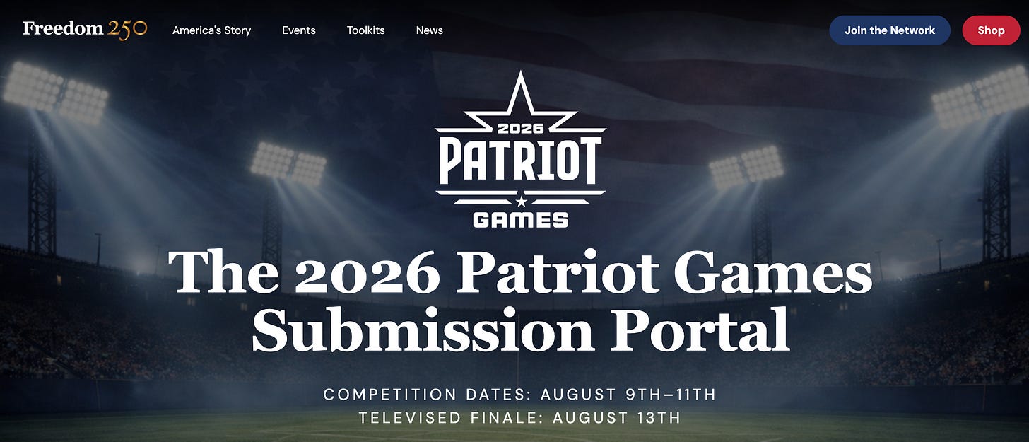 Screenshot of application portal for 2026 Patriot Games