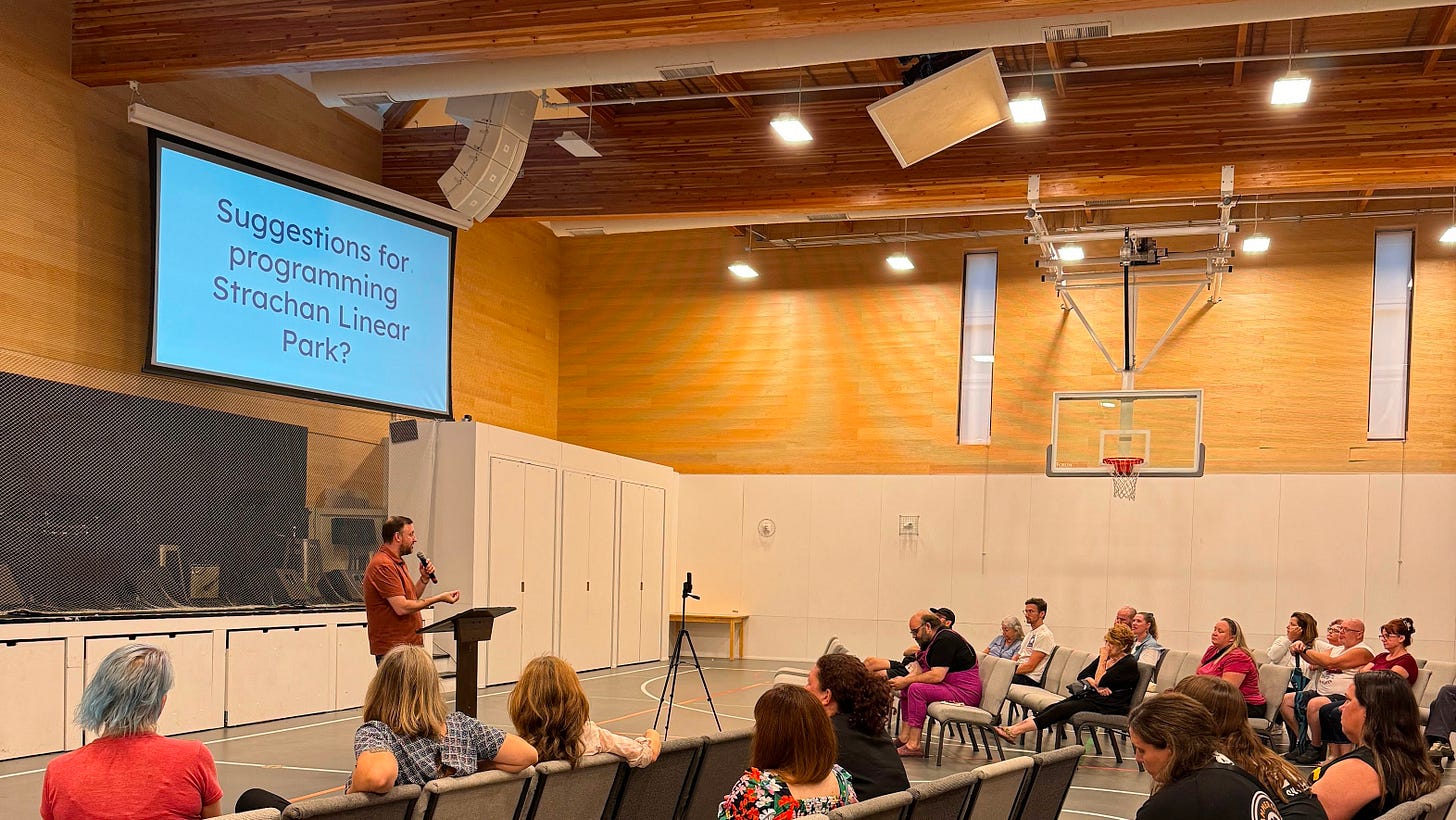 Discussion with the North End Neighbourhood Association about Strachan Linear Park and Eastwood Arena last summer Discussion with the North End Neighbourhood Association about Strachan Linear Park and Eastwood Arena last summer