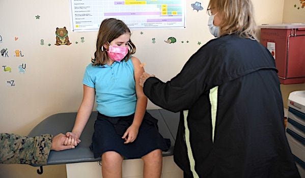 Naval Medical Center Camp Lejeune in North Carolina began administering the Pfizer-BioNTech COVID-19 vaccine to pediatric beneficiaries ages 5-11 years old on Nov. 17, 2021. (U.S. Navy photo by Michelle Cornell)