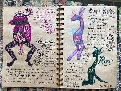 Whimsical nature journal pages with artwork, poetry and journaling.