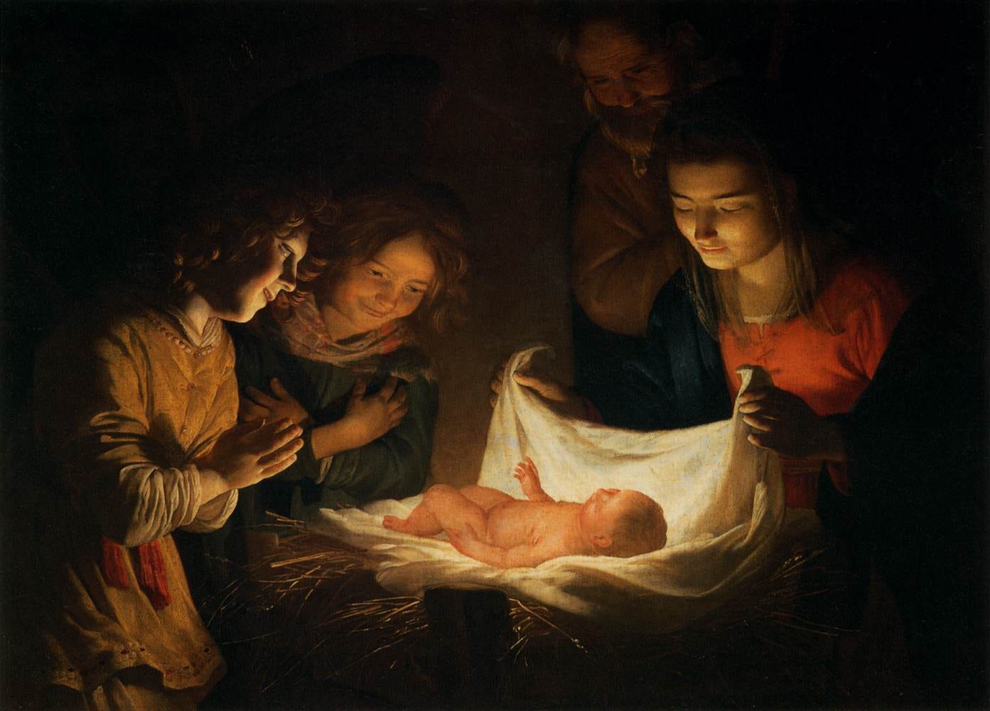 Glowing infant lighting dark stable