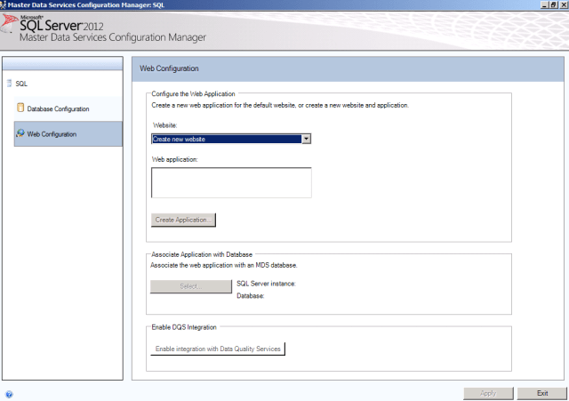 6 SQL Server 2012 Master Data Services MDS create new website SQL Server 2012 Master Data Services MDS create new website