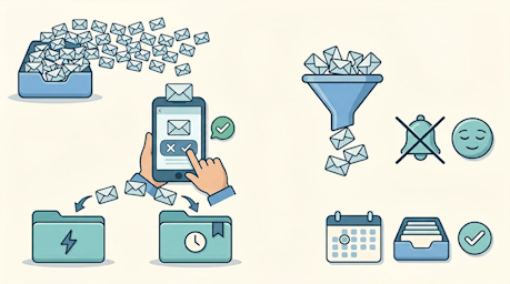 Several graphics of a cluttered inbox